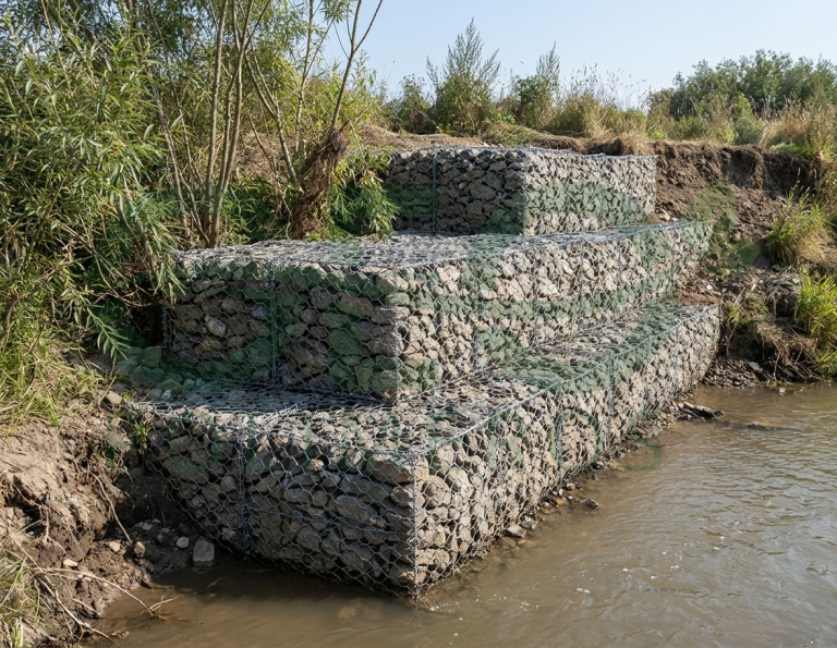 Gaviones de malla hexagonal rellenos con piedra