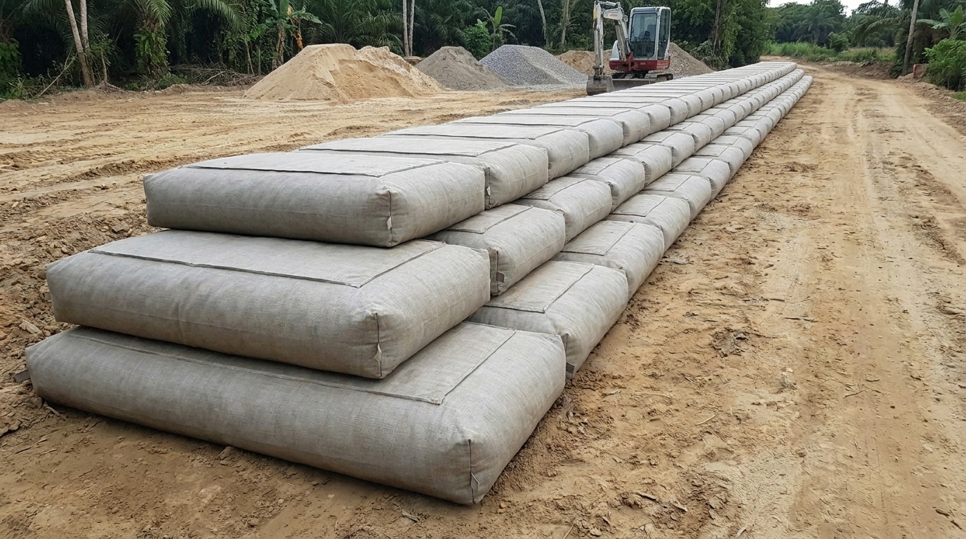Barrera de protección conformada con geocontenedores Trace GRyM