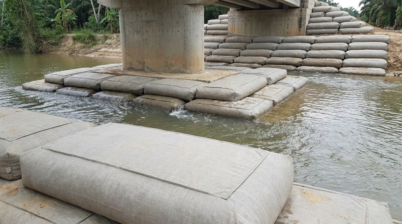 Protección hidráulica con geocontenedores llenos de material de sitio